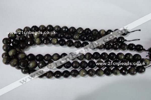 COB266 15.5 inches 12mm faceted round golden obsidian beads