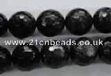 COB356 15.5 inches 14mm faceted round black obsidian beads