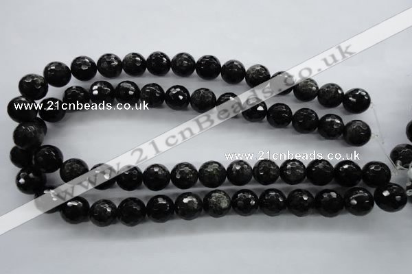 COB356 15.5 inches 14mm faceted round black obsidian beads