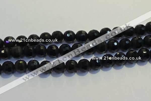 COB476 15.5 inches 12mm faceted round matte black obsidian beads