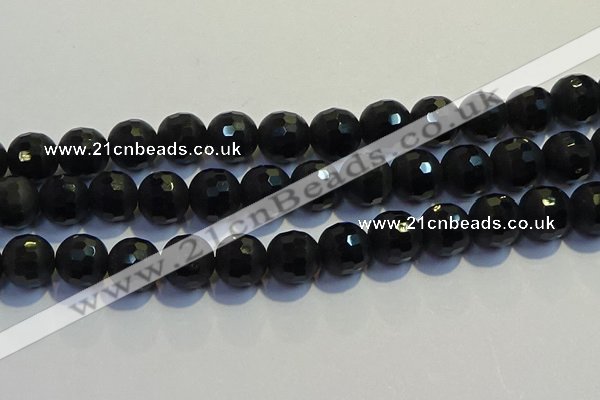 COB477 15.5 inches 14mm faceted round matte black obsidian beads