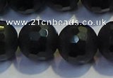 COB478 15.5 inches 16mm faceted round matte black obsidian beads