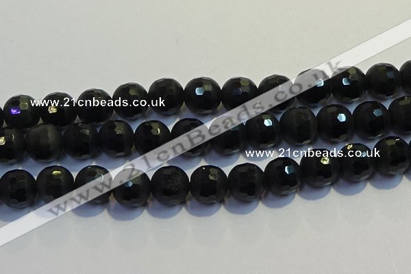 COB478 15.5 inches 16mm faceted round matte black obsidian beads