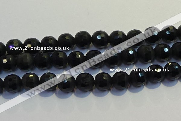 COB479 15.5 inches 18mm faceted round matte black obsidian beads