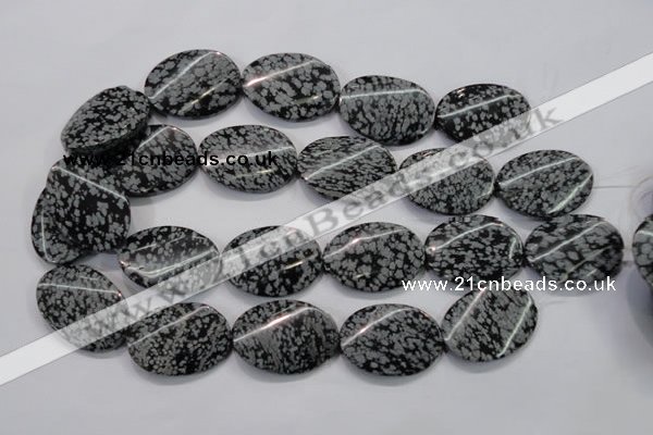 COB58 15.5 inches 25*35mm twisted oval Chinese snowflake obsidian beads