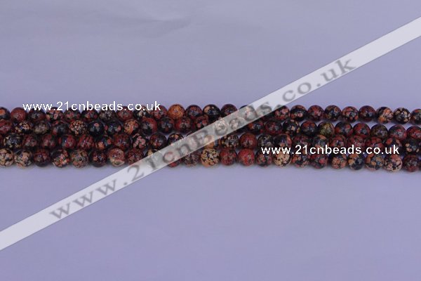 COB660 15.5 inches 4mm round red snowflake obsidian beads