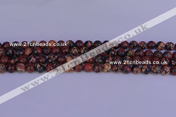 COB662 15.5 inches 8mm round red snowflake obsidian beads