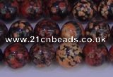 COB663 15.5 inches 10mm round red snowflake obsidian beads