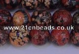 COB665 15.5 inches 14mm round red snowflake obsidian beads