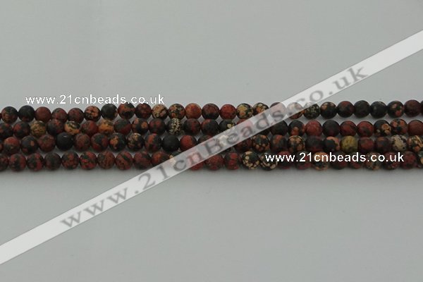 COB671 15.5 inches 6mm round matte red snowflake obsidian beads