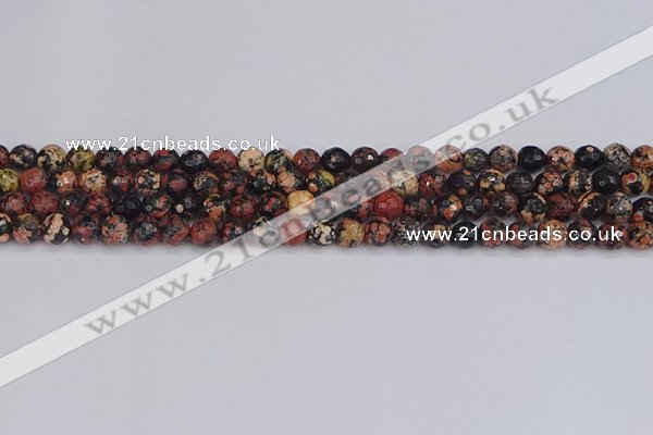 COB677 15.5 inches 6mm faceted round red snowflake obsidian beads