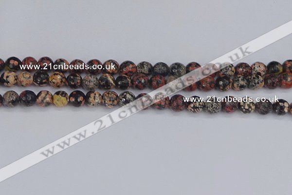 COB678 15.5 inches 8mm faceted round red snowflake obsidian beads