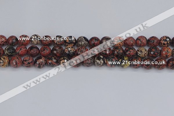 COB679 15.5 inches 10mm faceted round red snowflake obsidian beads