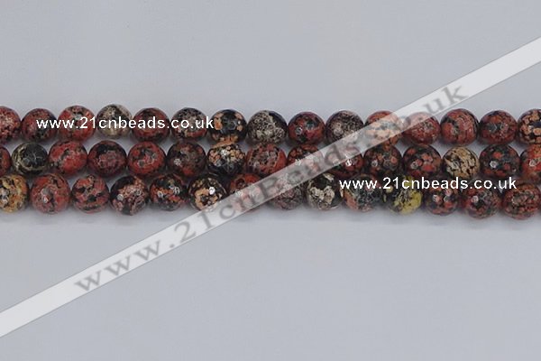 COB680 15.5 inches 12mm faceted round red snowflake obsidian beads