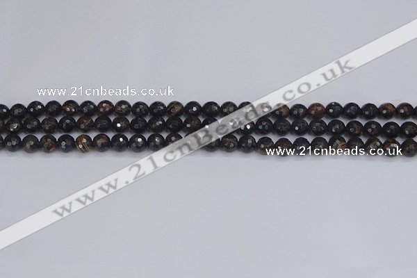 COB684 15.5 inches 4mm faceted round golden black obsidian beads