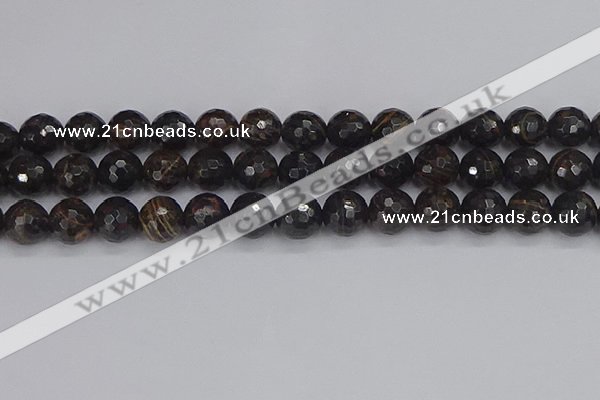 COB688 15.5 inches 12mm faceted round golden black obsidian beads