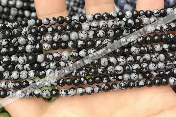 COB758 15.5 inches 4mm round snowflake obsidian beads wholesale