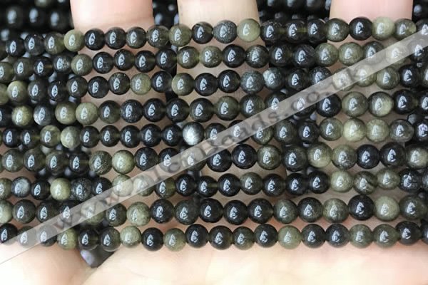 COB765 15.5 inches 4mm round golden obsidian beads wholesale