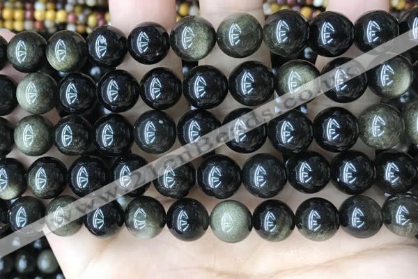 COB769 15.5 inches 12mm round golden obsidian beads wholesale