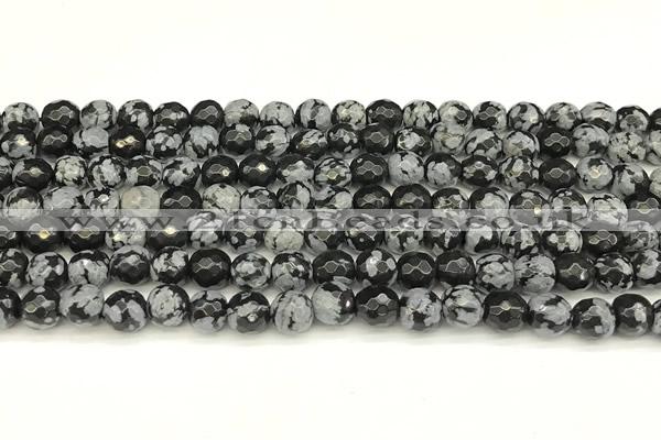 COB770 15 inches 6mm faceted round snowflake obsidian beads