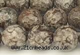 COB781 15 inches 8mm faceted round Chinese snowflake obsidian beads