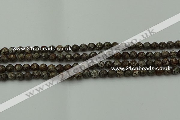 COB811 15.5 inches 6mm faceted round red snowflake obsidian beads