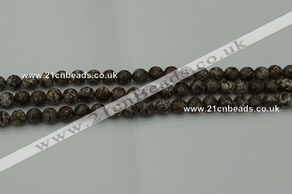 COB812 15.5 inches 8mm faceted round red snowflake obsidian beads