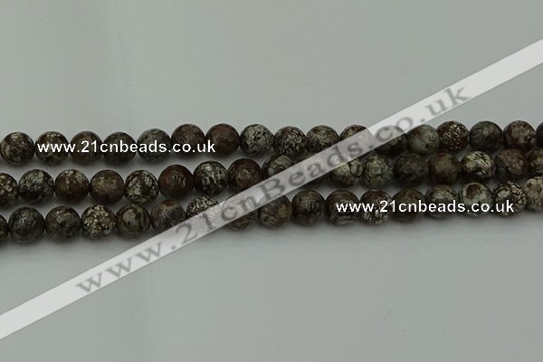 COB813 15.5 inches 10mm faceted round red snowflake obsidian beads