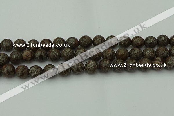 COB815 15.5 inches 14mm faceted round red snowflake obsidian beads