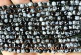 COB870 15 inches 4mm faceted round snowflake obsidian beads wholesale