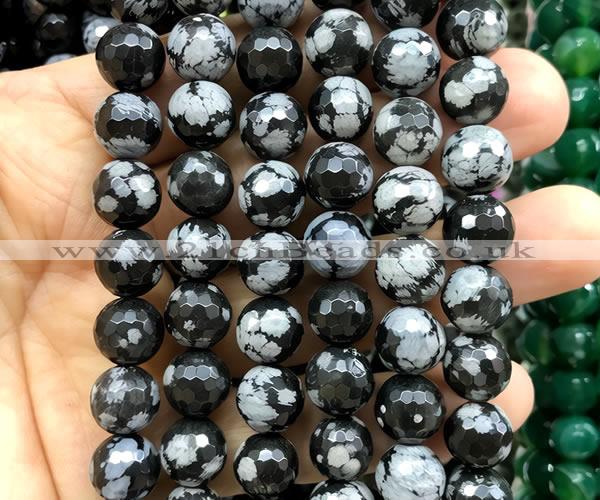 COB874 15 inches 12mm faceted round snowflake obsidian beads wholesale