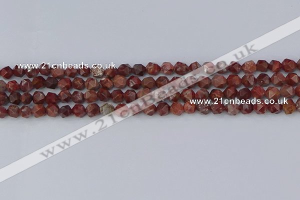 COJ1006 15.5 inches 6mm faceted nuggets pomegranate jasper beads