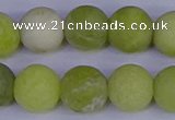 COJ405 15.5 inches 14mm round matte olive jade beads wholesale