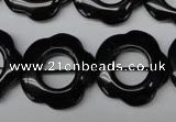 CON110 15.5 inches 22mm carved flower black onyx gemstone beads