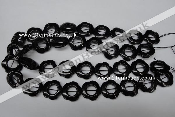 CON110 15.5 inches 22mm carved flower black onyx gemstone beads