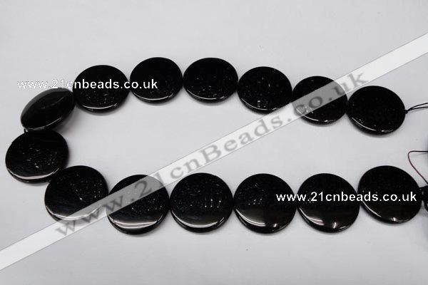 CON48 15.5 inches 28mm flat round black onyx gemstone beads