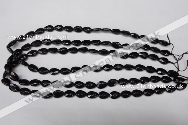 CON72 15.5 inches 8*12mm faceted flat teardrop black onyx gemstone beads