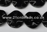 CON95 15.5 inches 19mm wavy coin black onyx gemstone beads