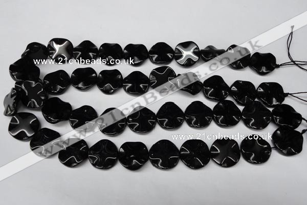 CON95 15.5 inches 19mm wavy coin black onyx gemstone beads