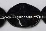 CON98 15.5 inches 30*40mm wavy oval black onyx gemstone beads