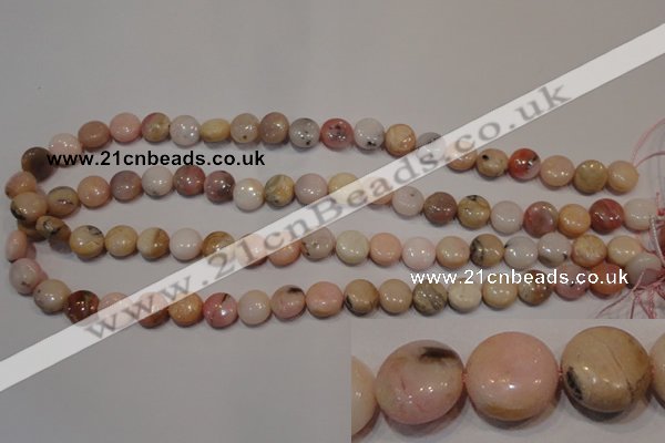 COP1012 15.5 inches 10mm flat round natural pink opal gemstone beads