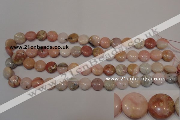 COP1015 15.5 inches 14mm flat round natural pink opal gemstone beads