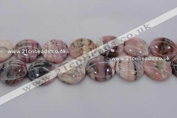 COP1268 15.5 inches 30mm flat round natural pink opal gemstone beads