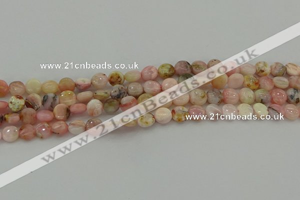 COP1293 15.5 inches 8mm flat round natural pink opal beads