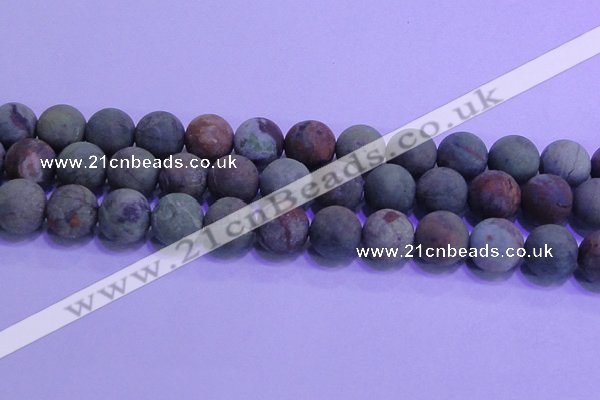 COP1355 15.5 inches 14mm round matte green opal gemstone beads