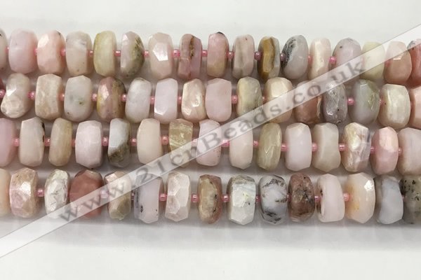 COP1553 15.5 inches 6*12mm - 8*13mm faceted tyre natural pink opal beads