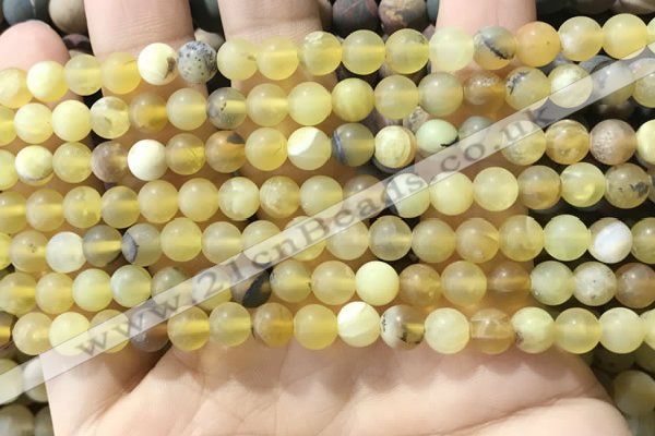 COP1766 15.5 inches 6mm round matte yellow opal beads wholesale