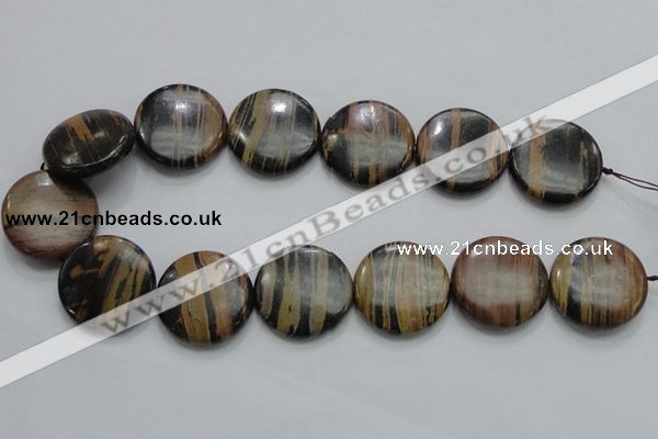 COP215 15.5 inches 30mm flat round natural brown opal gemstone beads