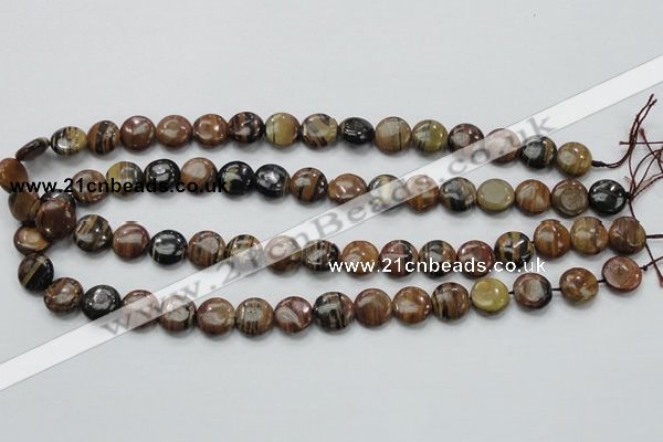 COP229 15.5 inches 12mm flat round natural brown opal gemstone beads