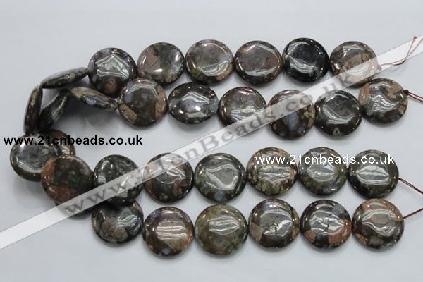 COP252 15.5 inches 25mm flat round natural grey opal gemstone beads